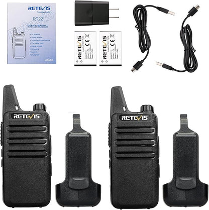 Retevis RT22 Walkie Talkies, Mini 2 Way Radio Rechargeable, VOX Handsfree, Portable, Two-Way Radios Long Range with Earpiece, for Family Road Trip Camping Hiking Skiing(2 Pack, Black)