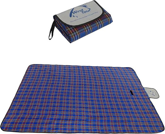 Wind Tour Family Outdoor Waterproof Durable Picnic Blankets with Carry Strap,Foldable 50×70.9 inch Sandproof Picnic Floor Mat for Kids Playground Camping Park Hiking Grass Travelling (1, Blue)
