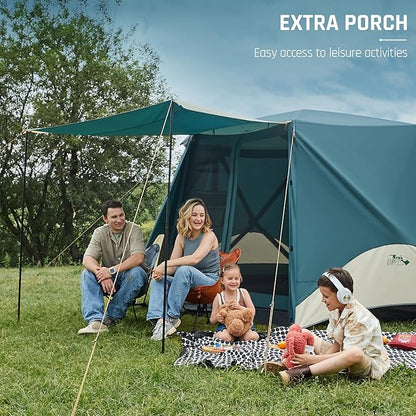 Instant Tents for Camping Pop Up Screen Tent with Rainfly and Porch, 6 Person Large Family Camping Tent with Floor, Easy 60S Setup Hub Tent for Outdoor Picnic Backyard, 11.5'L x 10'W x 6.83'H