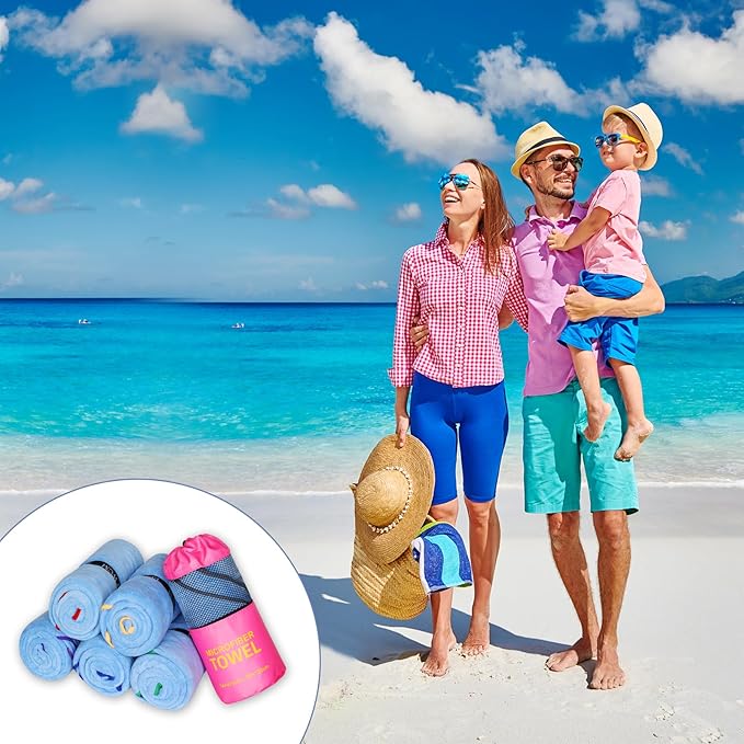 4 Pack Microfiber Camping Towels, Gym Towels Quick Dry Beach Towel with Travel Waterproof Accessory Bag,Super Absorbent Quick Dry Towels for Adults Kids (6, Rose)