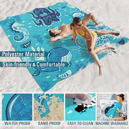 Beach Blanket Sandproof Waterproof 78''×81''1-5Adults Oversized,Compact Lightweight Durable Beach Mat for Travel Camping Hiking Picnic Blanket