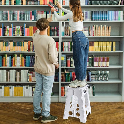 Delxo Folding Step Stool 17.5 Inch White Step Stools for Kids Foldable,Portable Collapsible Step Stool with Handle, Folding Stool for Kitchen Bathroom,Bedroom,Garden