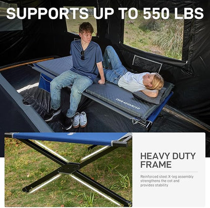 EVER ADVANCED Sleeping Cot for Adults, Heavy Duty Camping Cots for Outdoor with Carry Bag, Extra Wide Folding Bed Camp Cot, 84.3" L x 41.9" W, Supports to 550 lbs