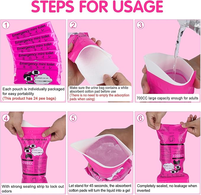 Disposable Urine Bags, 24 Pack Camping Pee Bags, Disposable Urinal Bag, Travel Urinal Bag, Toilet Traffic Jam Emergency Portable Toilet for Men Women Kids Patient…