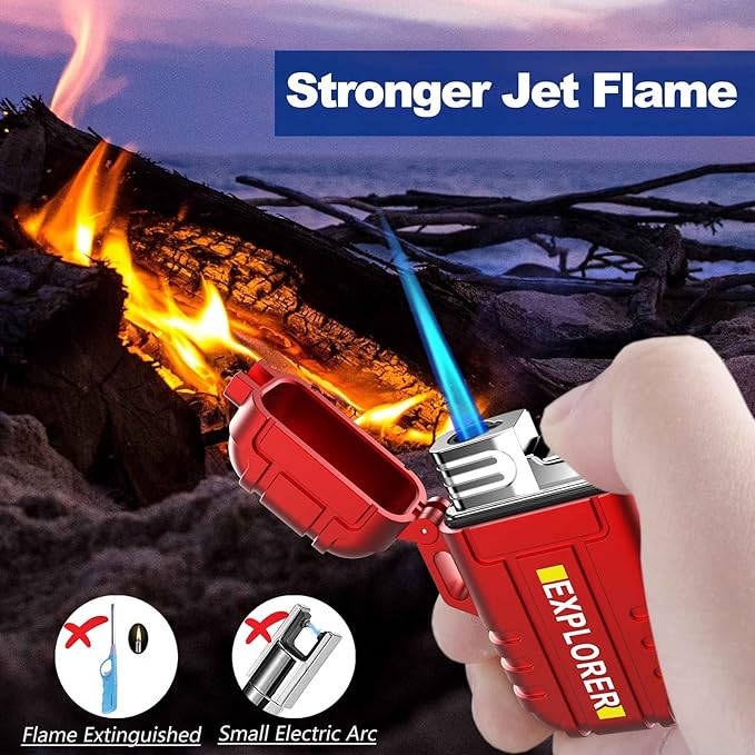Torch Lighter, 2 Pack Butane Lighter, Windproof Outdoor Gas Lighter Adjustable Jet Flame Lighters, Fireplace Fireworks Grill Camping BBQ Lighter, Gifts for Men. (Black+Red)(Without Butane)