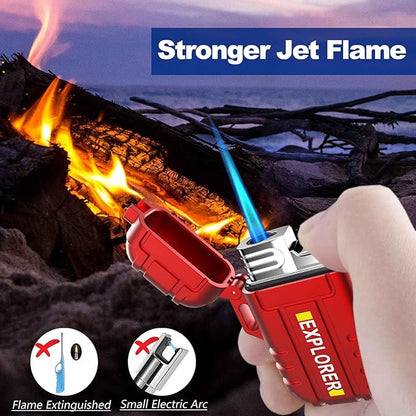 Torch Lighter, 2 Pack Butane Lighter, Windproof Outdoor Gas Lighter Adjustable Jet Flame Lighters, Fireplace Fireworks Grill Camping BBQ Lighter, Gifts for Men. (Black+Red)(Without Butane)