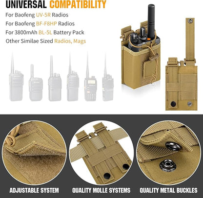 IronSeals 2 Pack Tactical Molle Adjustable Interphone Storage Bag Outdoor Sports Radio Pouch for Two Ways Walkie-talkie