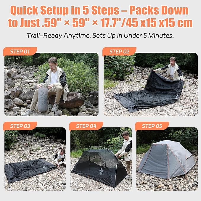 2 Person Camping Tent – Waterproof Easy Setup, Spacious Freestanding Double Door Shelter with Aluminum Poles for Camping & Festivals (Weight: 6.4 lbs)