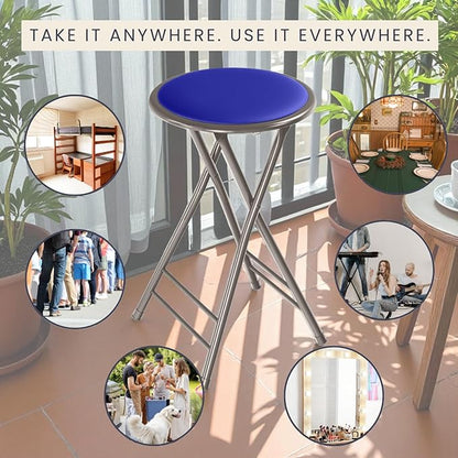 Lavish Home Folding Stool Set - Set of Two 24-Inch Padded Stools with 225lb Capacity for Kitchen, Dorm, or Rec Room - Portable Stools for Adults - Collapsible Sitting Stool Set for Seating (Blue)