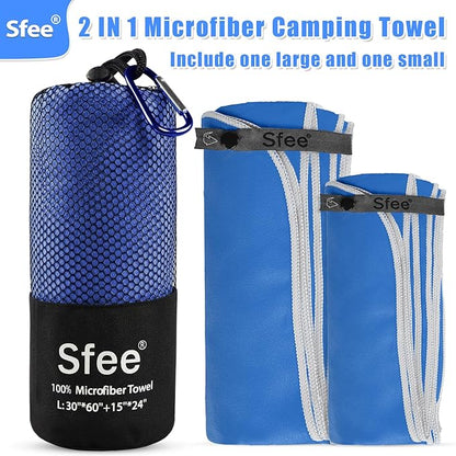 Sfee 2 Pack Microfiber Travel Towel, Quick Dry Towel Camping Towel Large Beach Towel Super Absorbent Compact Size
