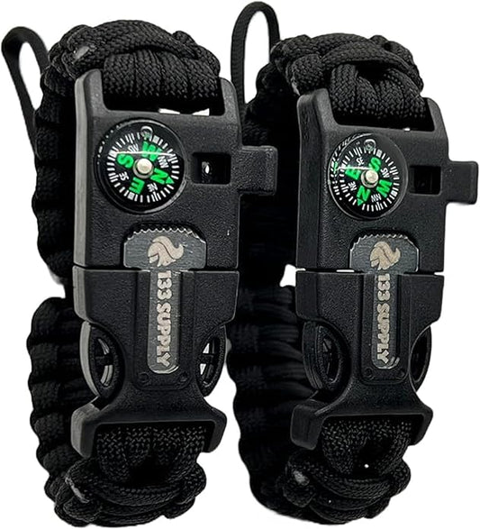Adjustable Paracord Bracelet Compass Hiking Survival Whistle Loud, Emergency Fire Starter Kit, Camping Accessories Fishing Hunting EDC Backpacking Gear, Tactical Survival Gear and Equipment