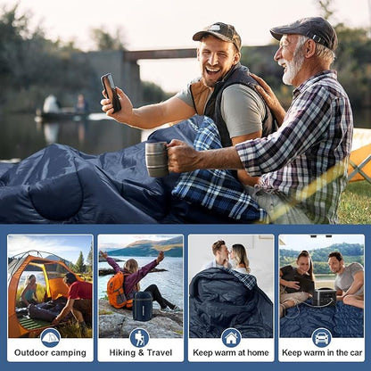 Double Sleeping Bag for Adults Machine Washable 2 Person Camping Sleeping Bag Queen Size Waterproof with Compression Sack for Cold Weather 3-4 Seasons