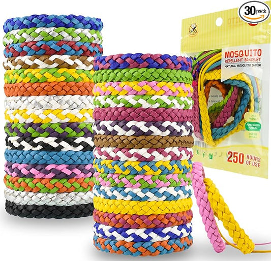 Mosquito Repellent Bracelets, 30 Pack PU Leather Braid Natural Bug Insect Repellent Wristbands for Kids Adult Outdoor Camping Fishing Traveling