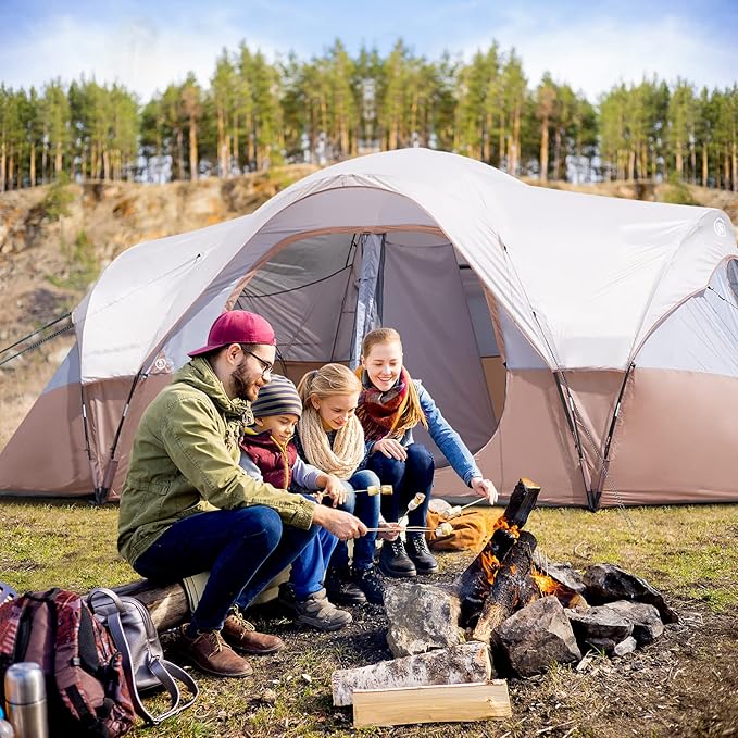 UNP Camping Tent 10-Person-Family Tents, Parties, Music Festival Tent, Big, Easy Up, 5 Large Mesh Windows, Double Layer, 2 Room, Waterproof, Weather Resistant, 18ft x 9ft x78in