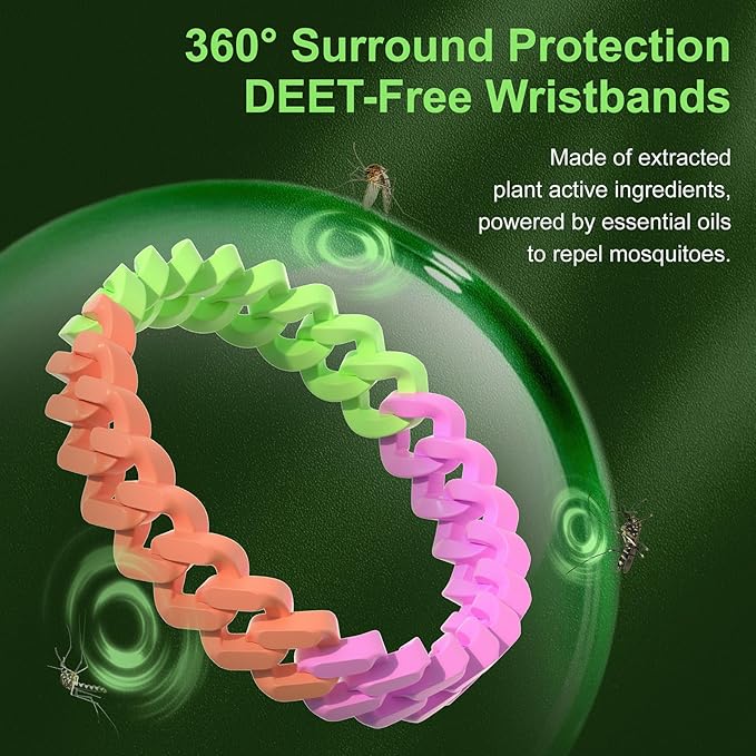 Mosquito Bracelets, 11 Pack DEET-Free Insect & Bug Repellent Bands for Adults and Kids, Individually Wrapped Wristbands