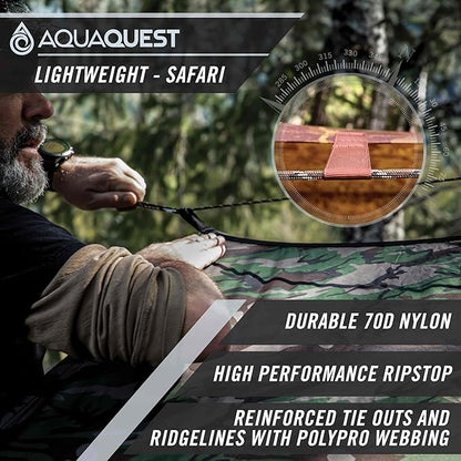AquaQuest Safari Camping Tarp - Lightweight Durable Rain Fly - Waterproof Camping Essentials for Hiking, Backpacking & Hammock