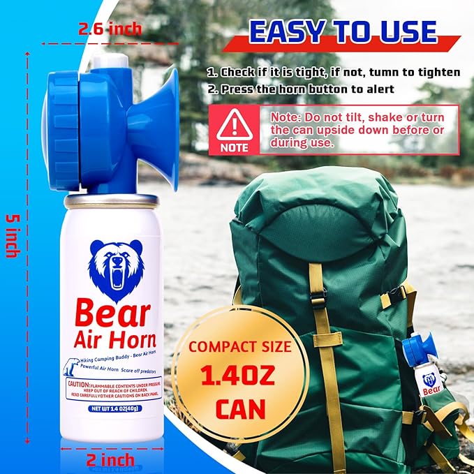 1.4oz Bear Horn，Self Defense, 123dB Loud Air Horn, Audible up to 1/2 Mile, Safety Air Horn for Wild Animals, Bear Alarm for Hiking and Outdoor Protection