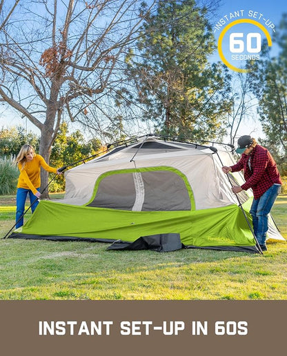 FanttikOutdoor Camping Tent 4/6/8/10 Person Instant Cabin Tent Setup in 60 Seconds with Rainfly & Windproof Portable with Carry Bag for Family Camping & Hiking