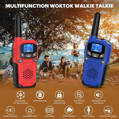 Walkie Talkies for Adults- WokTok Long Range 2 Way Radio for Camping Hiking Hand Held Hiking Accessories Camping Gear Xmas Birthday Gift for Kids,SOS Siren,NOAA Weather Alert,4 Radios