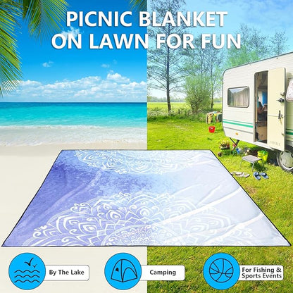 Beach Blanket Waterproof Sandproof Extra Large Beach Mat 79" X 83"/120"x108"for 1-8 Adults Quick Drying Durable Outdoor Picnic Mat for Beach Travel Camping Hiking