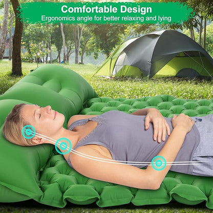 WANNTS Double Sleeping Pad, Ultralight Inflatable Sleeping Pad for Camping, Built-in Pump, Ultimate for Hiking - Airpad, Carry Bag, Repair Kit - Compact & Lightweight Camping pad(Green)