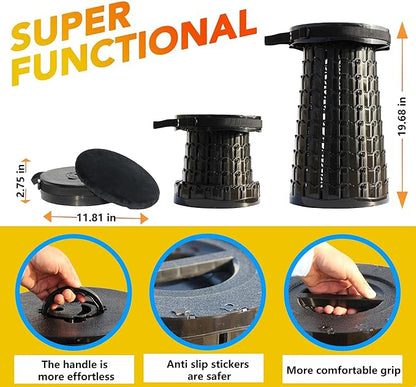 ALEVMOOM Upgraded 19.7" Collapsible Stool with Thickened Cushion, Telescoping Stool Foldable for Adults, 1000lbs Max Weight, Heavy Duty Portable Chair for Outdoor Travel&Camping