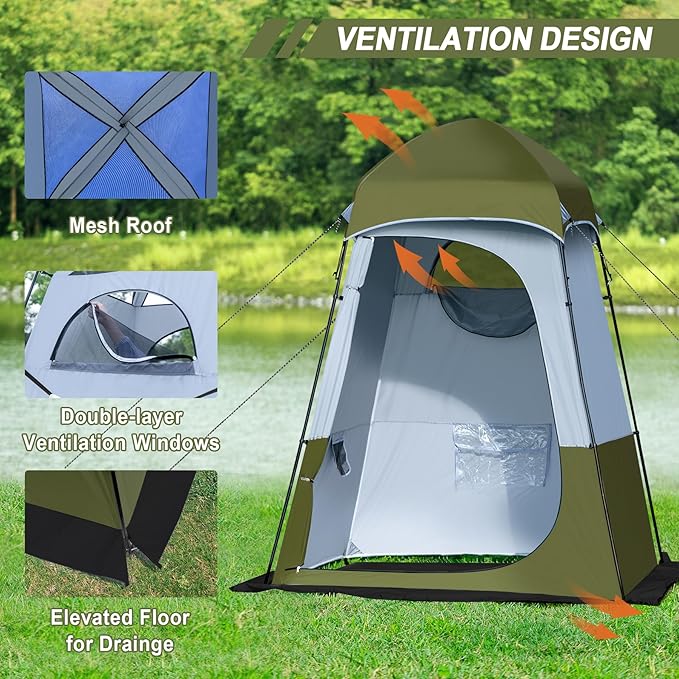 Camping Shower Tent, 7.9 FT Extra Tall Oversize Privacy Tent, Portable Outdoor Bathroom Toilet Tent with Floor, Easy Set Up Privacy Shelter for Dressing, Hiking, Fishing, UPF50+