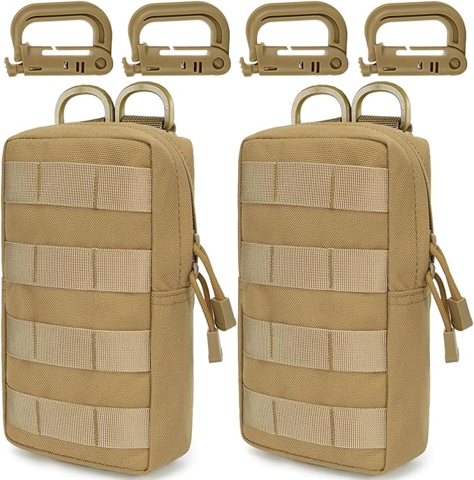 MUCHER 2 Pack Molle Pouches Tactical Pouches EDC Pouch Organizer Molle Bag Utility Pouch with 4 Carabiners for Outdoor Hiking Hunting Camping Training