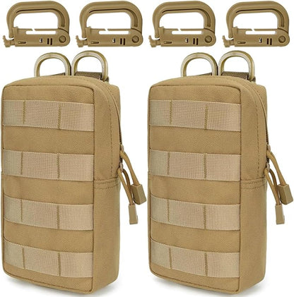 MUCHER 2 Pack Molle Pouches Tactical Pouches EDC Pouch Organizer Molle Bag Utility Pouch with 4 Carabiners for Outdoor Hiking Hunting Camping Training