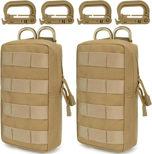 MUCHER 2 Pack Molle Pouches Tactical Pouches EDC Pouch Organizer Molle Bag Utility Pouch with 4 Carabiners for Outdoor Hiking Hunting Camping Training