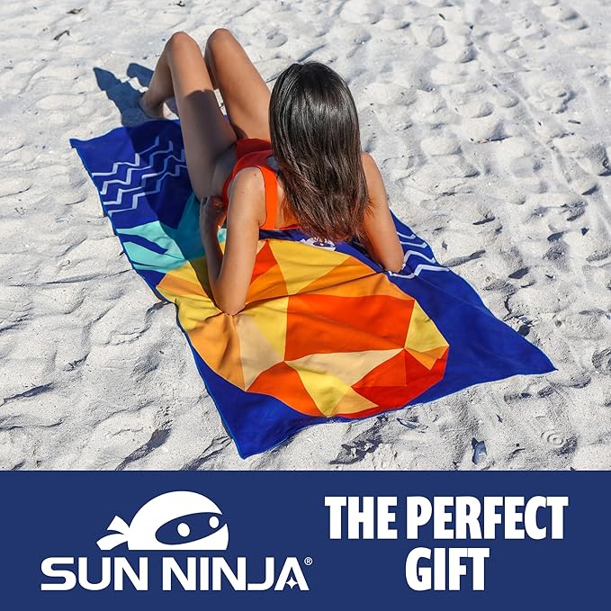 SUN NINJA Microfiber Beach Towel - Sand Free, Quick Dry, Lightweight & Compact for Beach, Pool, Yoga and Camping - 63x32 inch Super Absorbent, Large Sand Free Swim Towels for Adults and Kids