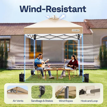 VIVOHOME 8x8ft Pop Up Canopy Tent One Push Setup Outdoor Portable Shelter Tent Heavy Duty with Wheel Carry Bag and 4 Sandbags, Beige