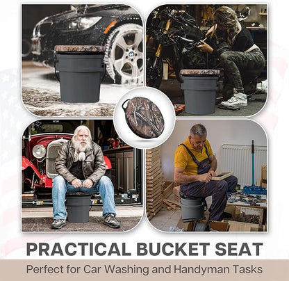 5 Gallon Bucket Seat for Yeti Bucket Only, Swivel Bucket Lid with Padded Top for Cozy Sitting, Bucket Seat Cushion for Outdoor Fishing,Hunting,Gardening, Baseball Training, Camo Leaves