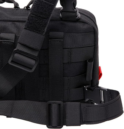 Tactical Molle Admin Pouch of Laser Cut Design,Medical EMT Organizer with Phone Pouch,EDC EMT Pack IFAK Tool Holder WIth US Patch (Large Black with Harness)