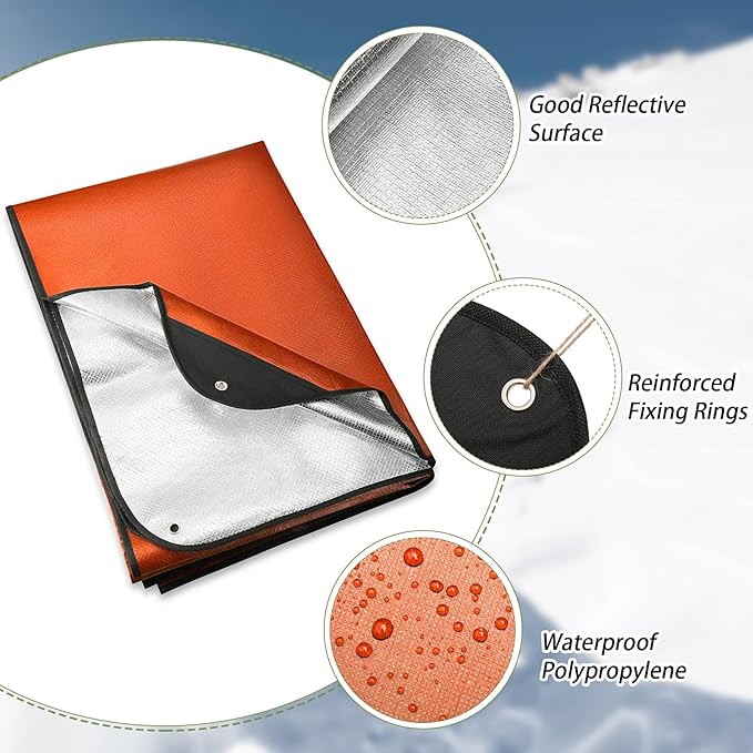 Kanayu 4 Pcs Emergency Blankets Thermal Survival Blankets 82 x 60 Inch, Heavy Duty Emergency Poncho Tarp Reusable Waterproof Emergency Blanket for Car, Camping, Hiking(Olive Green, Orange)