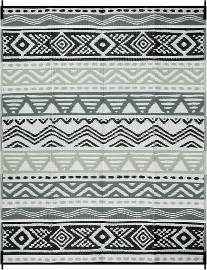 Lahome Outdoor Plastic Straw Rug, Reversible Outdoor Rug Waterproof 9x12 Rugs for Patio, RV Camping Rug Picnic Mat Outside Large Carpet for Beach Deck Backyard Balcony(Grey/Black,9'x 12')