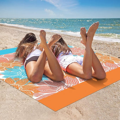 Beach Blanket Sandproof Extra Large Beach Mat Adults Waterproof Quick Drying Sand Free Mat Made by Premium Polyester with 4 Stakes & 4 Corner Pockets for Outdoor Travel Camping Hiking