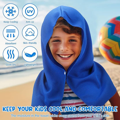 Hosuly 12 Pack Kids Mini Cooling Hoodie Towels Breathable Soft Absorbent Hooded Chilly Towel for Neck and Face Quick Drying UV Sun Protection Cooling Neck Wraps for Sport Workout Camping(Bright)