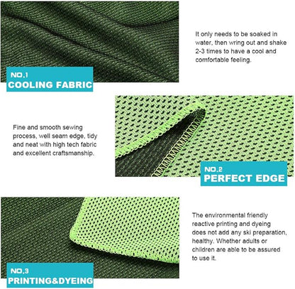 10 Pack Cooling Towels Bulk Microfiber Ice Towel Quick Dry Breathable Chilly Sweat Towel Stay Cool Towel for Neck Face Yoga Gym Workout Running Pilates Beach with Carabin Bag, 40x12'', Green