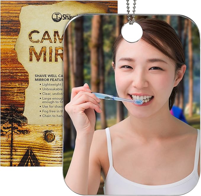 Anti-Fog Camping Mirror for Shower, Shaving, Signaling, and More | Fogless Bathroom Shower Mirror for Shower, Hiking, Backpacking, Outdoors | Hanging Shower Mirror with Chain