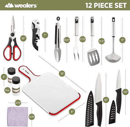 Camp Kitchen Cooking Utensil Set Travel Organizer Grill Accessories Portable Compact Gear for Backpacking BBQ Camping Hiking Travel Cookware Kit Water Resistant Case