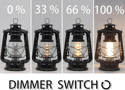 YAKii LED Vintage Lantern Metal Hanging Hurricane Lantern 12 LED Dimmer Switch Warm White Battery Operated Power Outage Indoor Camping Lighting Outdoor Brooklyn (Black 2 Pack)