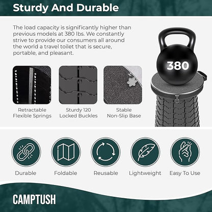 Retractable Portable Toilet for Camping - Large & Height Adjustable - Foldable Camping Toilet for Hiking/Travel | Portable Potty for Adults, Kids and Outdoor Car Camp