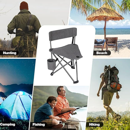 REDCAMP 2 Pack Tripod Camping Chairs Folding Lightweight, Portbal 3 Legged Tripod Stool Seat with Cup Holders, Small Fishing Chairs Compact for Adults Golf, Hunting,Dark Grey
