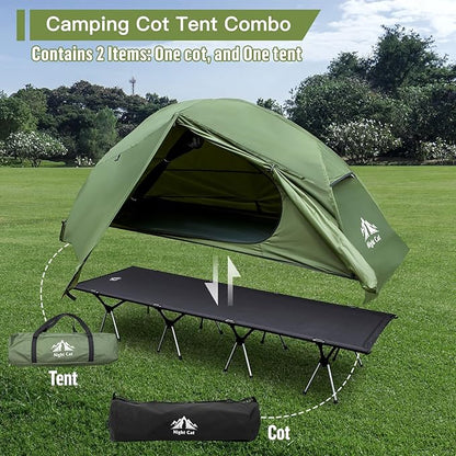 Night Cat Camping Cot Tent - Waterproof 1-Person Off-Ground Combo Cot Bed for Adults Portable Easy Set-up Tent