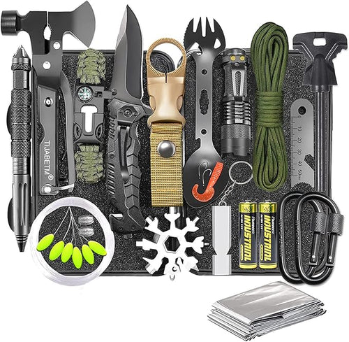 Gifts for Men Dad Husband, Survival Gear and Equipment Kit 30 in 1, Cool Gadget Tactical First Aid Supplies Tool Kit for Outdoor Emergency Camping Hiking Fishing Hunting