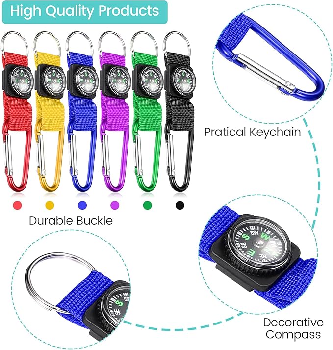 36 Pieces Compass Keychain Bulk Carabiner Belt Clips Adventure Explorer Party Favors Outdoors Camping Theme Birthday Party Favors School Map Project Prizes Toys for Kids