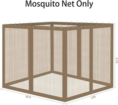 Gazebo Universal Replacement Mosquito Netting, 10' x 10' Outdoor Mesh Netting Screen 4-Panel Sidewall with Zipper for Patio, Canopy, Garden and Backyard, Khaki(Mosquito Net Only)