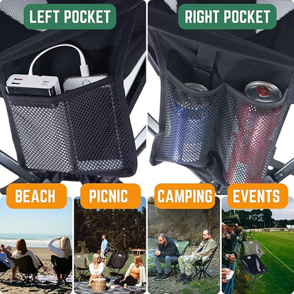 ADJ-S2 Portable Camping Chair - Adjustable Height Folding Chair, Compact Collapsible Chair Setup in 8s, Outdoor Chair for Camping, Beach, Sports/Music Events, Supports 330LBS - Black 2025 Edition