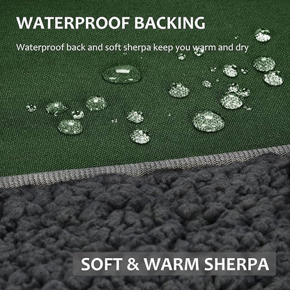 Tirrinia Outdoors Waterproof Throw Blanket, Sherpa Fleece Stadium Windproof Mat for Camping, Picnic, Traveling, Boat, Football - Machine Washable